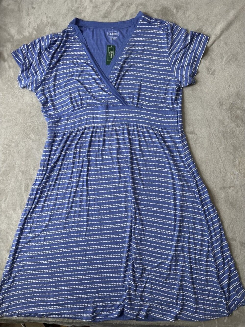L.L. Bean Wrap Dress Blue White Striped 2X Empire Waist Womens NWT